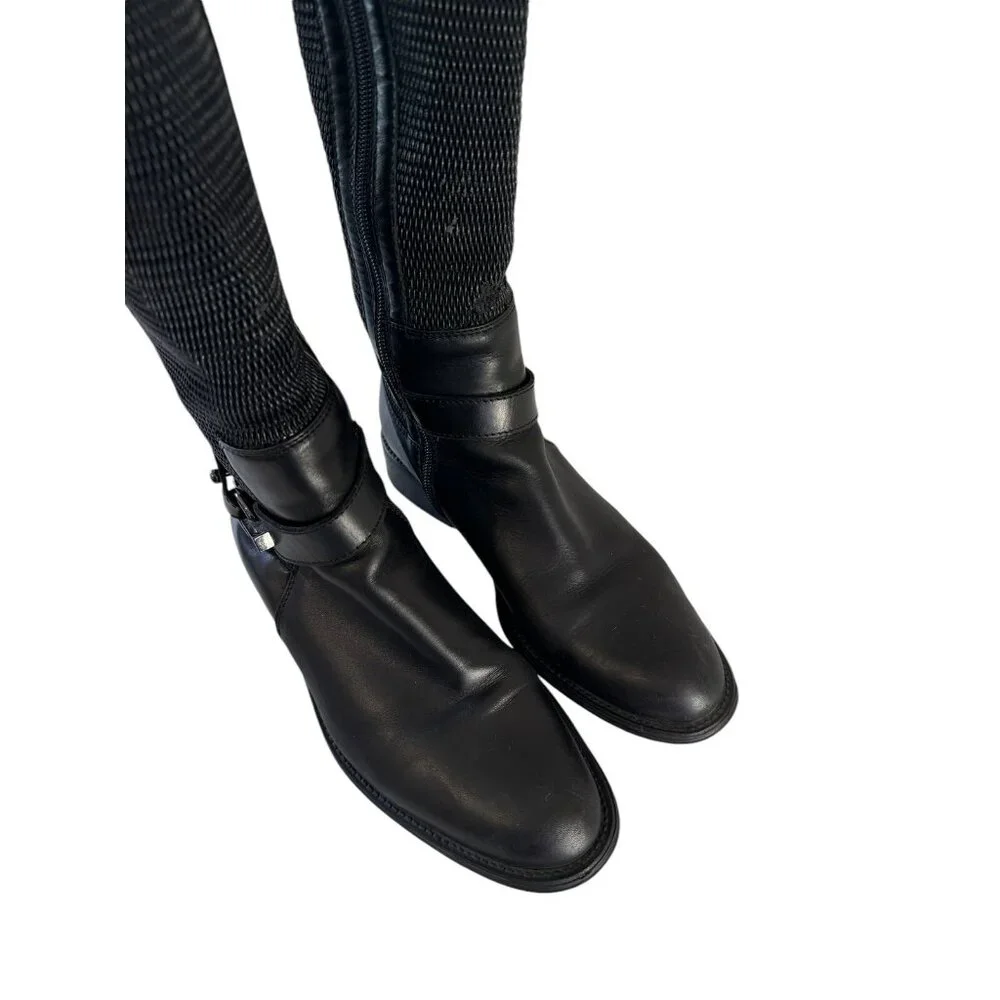 Aquatalia Women’s Black Leather and Stretch Fabric Knee high Boots – Size 8.5